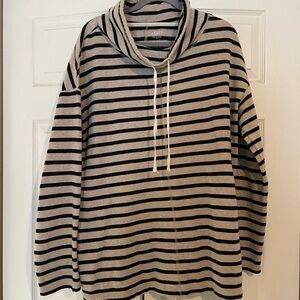 LOFT XL Black and Gray Striped Cowl Neck Sweatshirt EUC